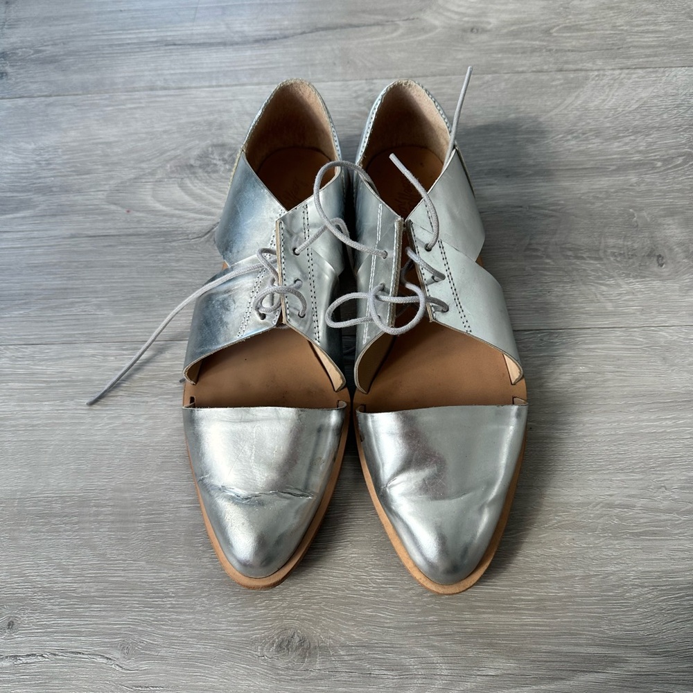 Loeffler Randall Women Leather Silver Sandals Size 6 MSRP $300